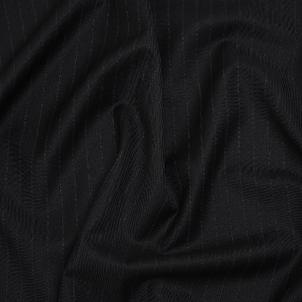 Wool Twill Suiting Made in Italy - Black Tonal Stripes - Deadstock