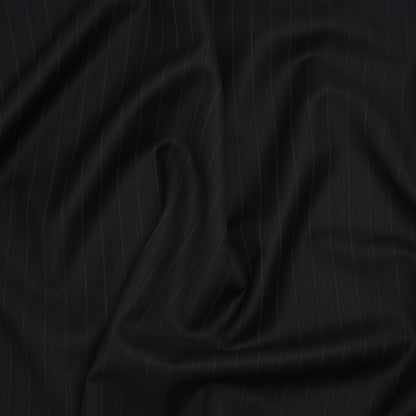 Wool Twill Suiting Made in Italy - Black Tonal Stripes - Deadstock