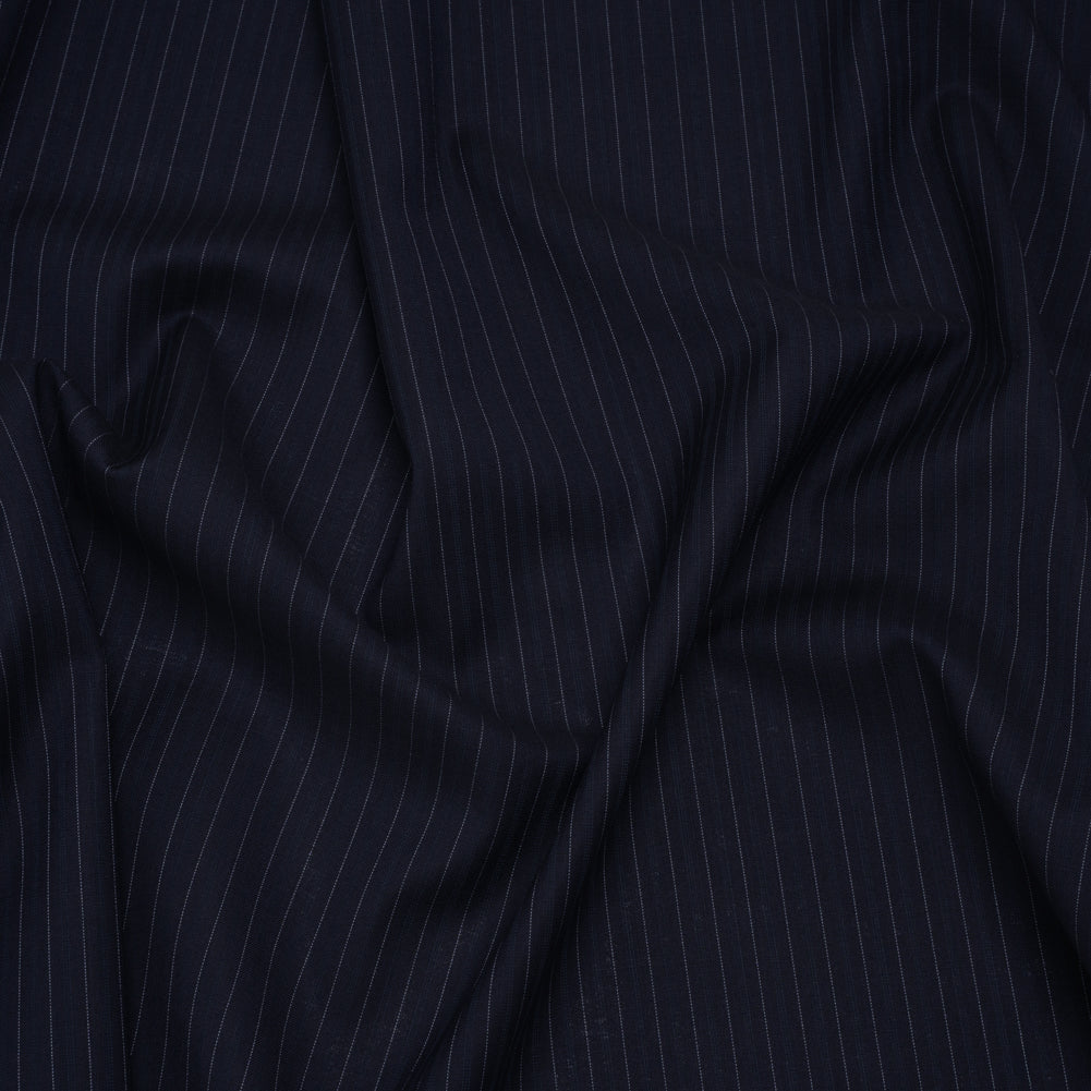 Wool Suiting Made in Italy - Navy and Pale Blue Pinstripes - Deadstock