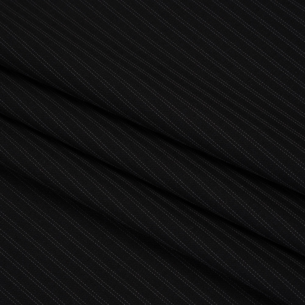 Wool Twill Suiting Made in Italy - Black on Black Stripes - Deadstock Folded