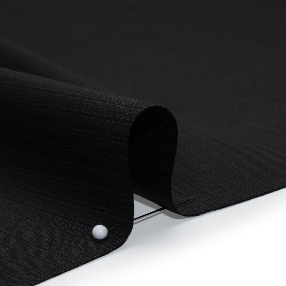 Wool Twill Suiting Made in Italy - Black on Black Stripes - Deadstock Detail