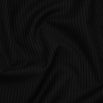 Wool Twill Suiting Made in Italy - Black on Black Stripes - Deadstock