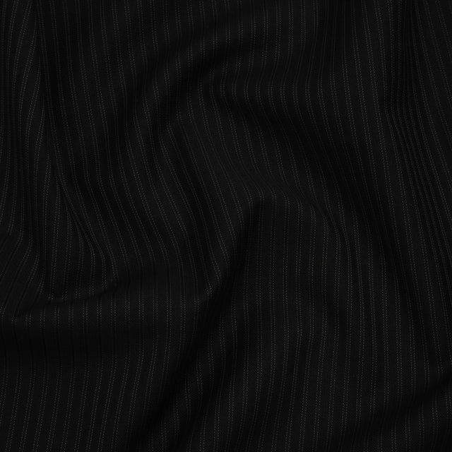 Wool Twill Suiting Made in Italy - Black on Black Stripes - Deadstock