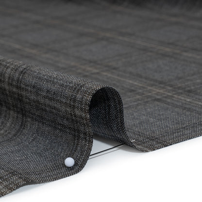 Wool Suiting Made in Italy - Gray, Charcoal and Brown Plaid - Deadstock
