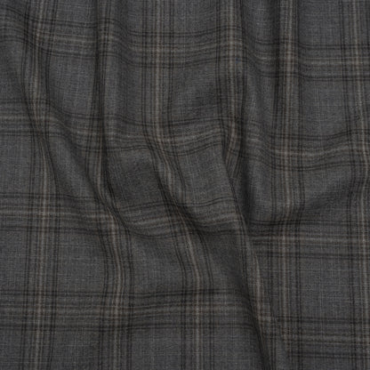 Wool Suiting Made in Italy - Gray, Charcoal and Brown Plaid - Deadstock