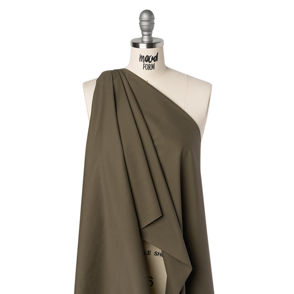 Stretch Cotton and Cashmere Twill Made in Italy - Army Green - Deadstock - Drape