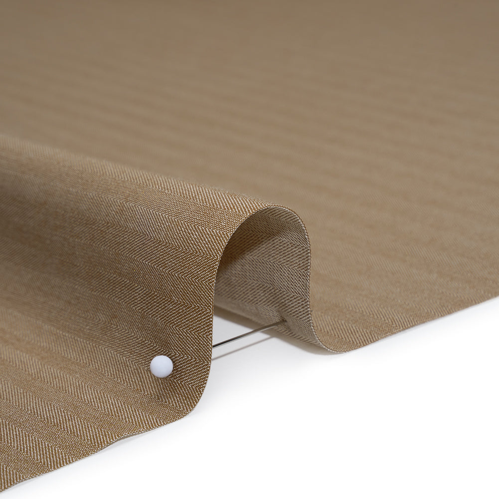 Wool and Cotton Herringbone Twill Suiting Made in Italy - Tan Stripes - Deadstock