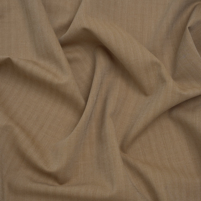Wool and Cotton Herringbone Twill Suiting Made in Italy - Tan Stripes - Deadstock
