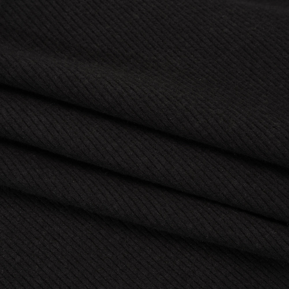 Stretch Brushed Double Face 2x2 Rib Knit - Black - Deadstock