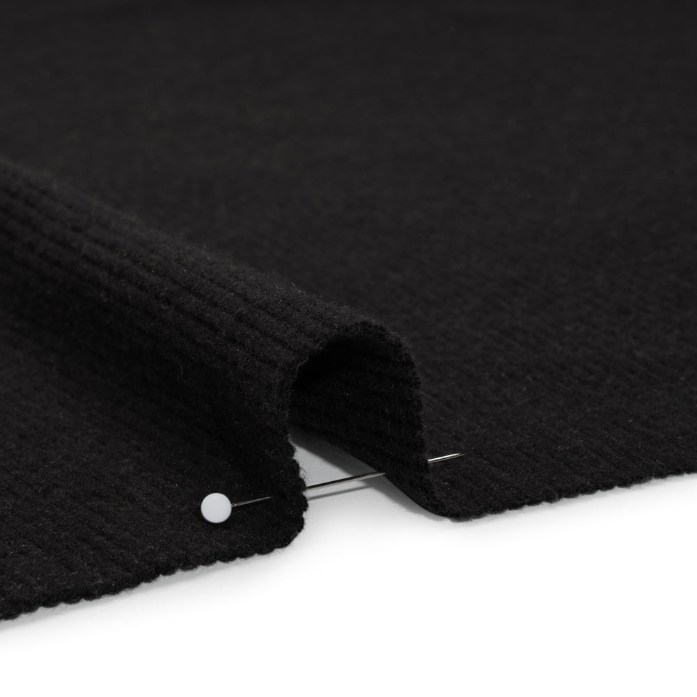 Stretch Brushed Double Face 2x2 Rib Knit - Black - Deadstock