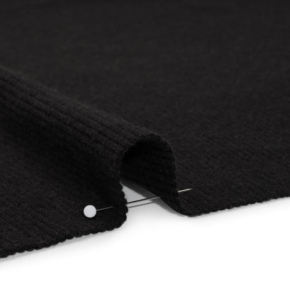 Stretch Brushed Double Face 2x2 Rib Knit - Black - Deadstock