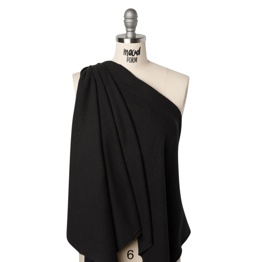 Stretch Brushed Double Face 2x2 Rib Knit - Black - Deadstock