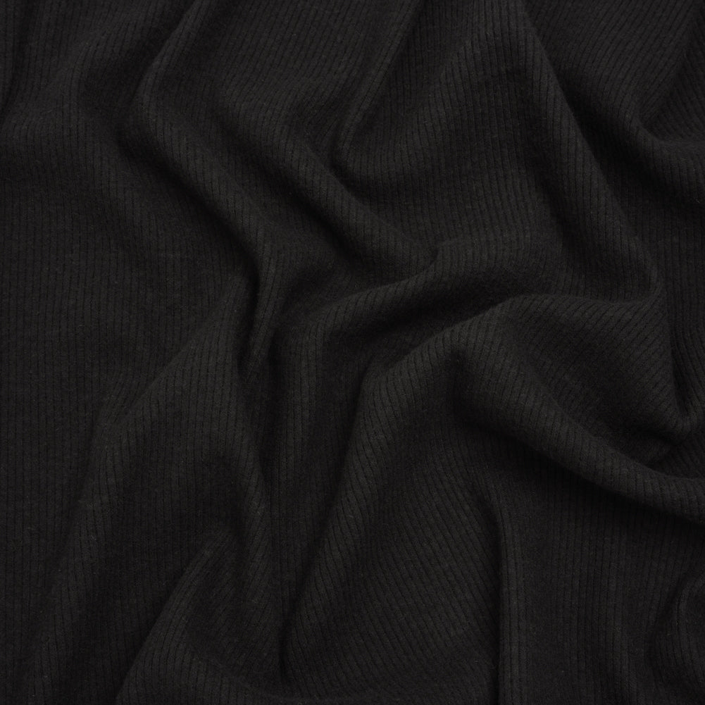 Stretch Brushed Double Face 2x2 Rib Knit - Black - Deadstock