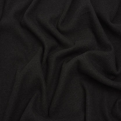 Stretch Brushed Double Face 2x2 Rib Knit - Black - Deadstock