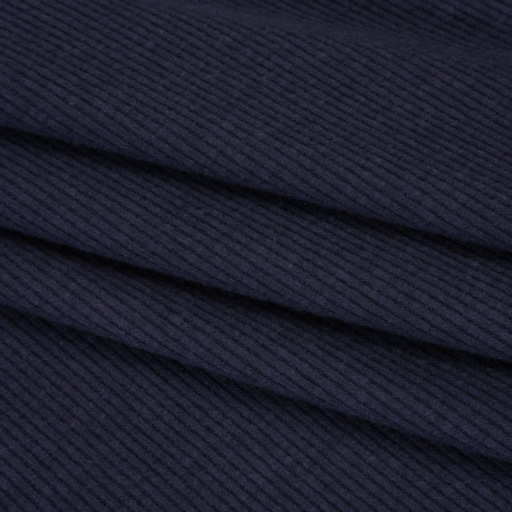Stretch Brushed Double Face 2x2 Rib Knit - Navy - Deadstock Folded