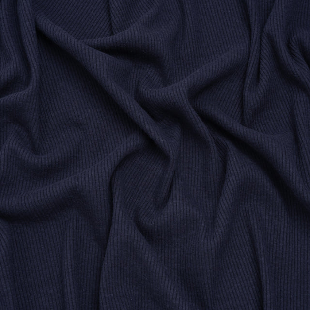 Stretch Brushed Double Face 2x2 Rib Knit - Navy - Deadstock