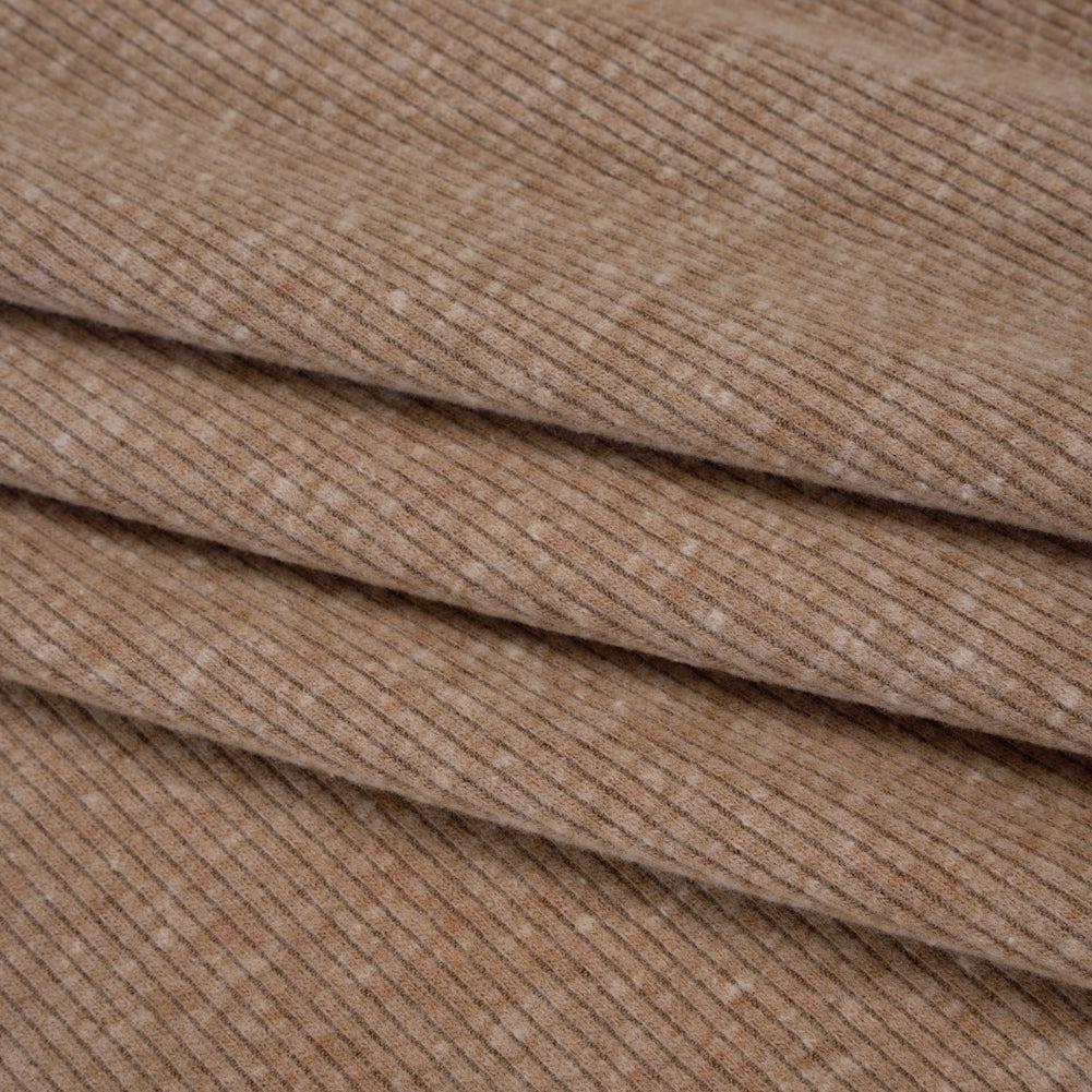 Stretch Brushed Double Face 2x2 Rib Knit - Pecan Beige - Deadstock Folded