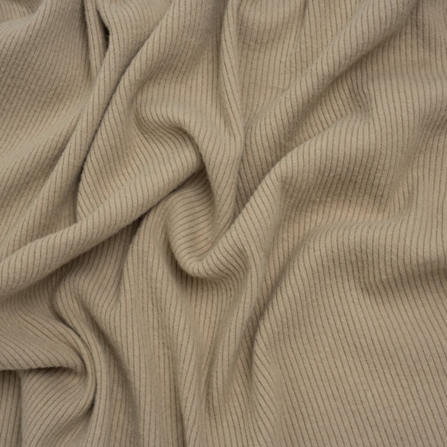 Stretch Brushed Double Face 2x2 Rib Knit - Taupe - Deadstock