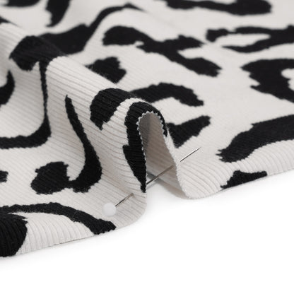 Stretch Cotton 2x2 Rib Knit Print - Black and White Big Leopard Spots - Deadstock
