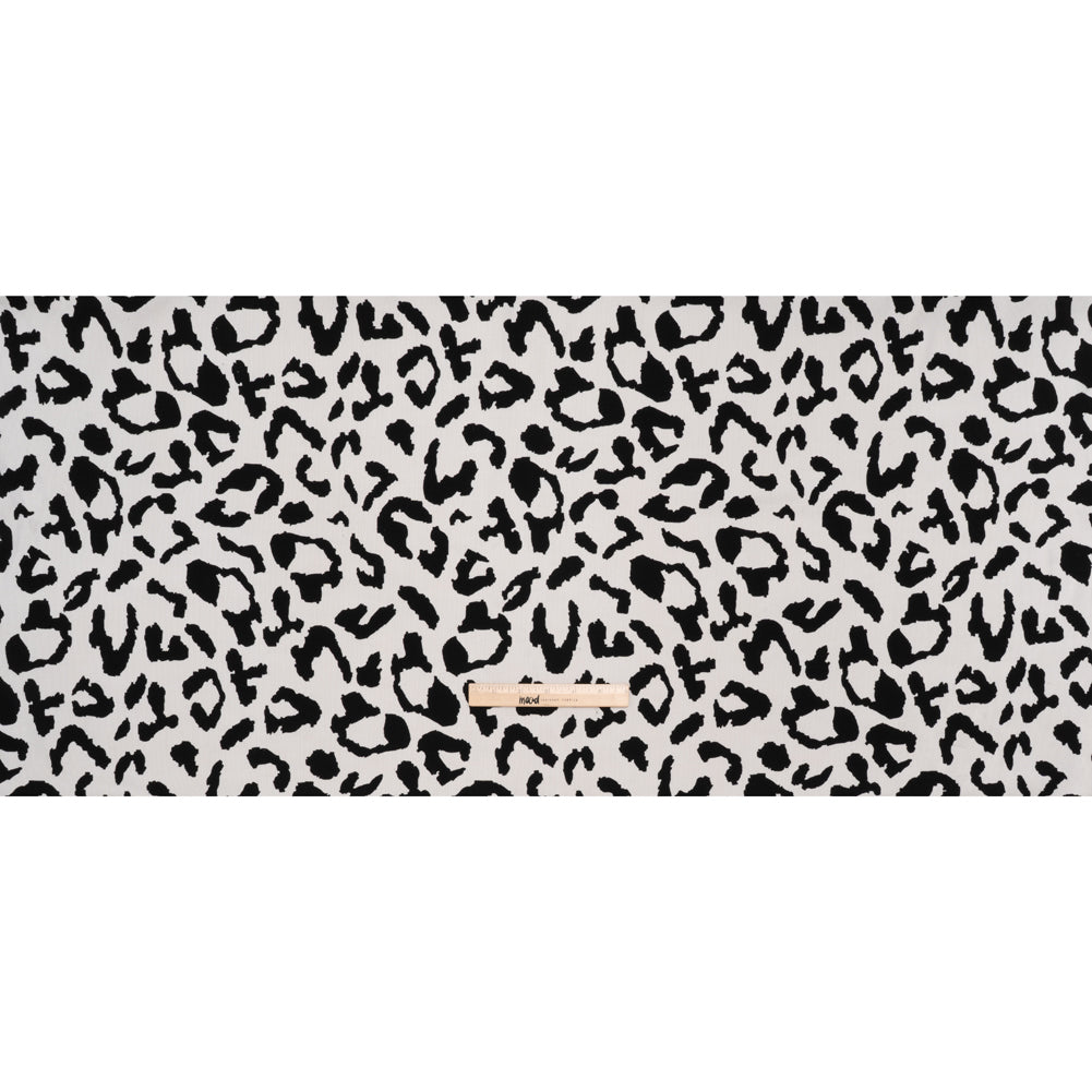 Stretch Cotton 2x2 Rib Knit Print - Black and White Big Leopard Spots - Deadstock - Full