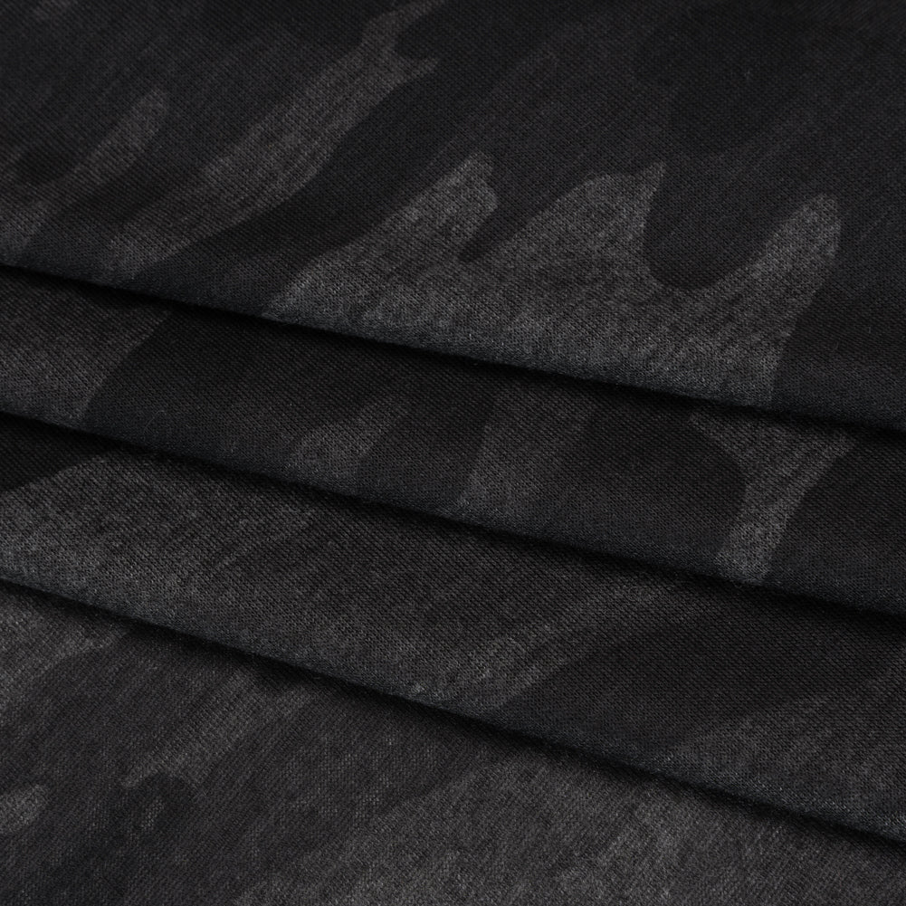 Lightweight Polyester Jersey Print - Black and Charcoal Subtle Camouflage - Deadstock Folded