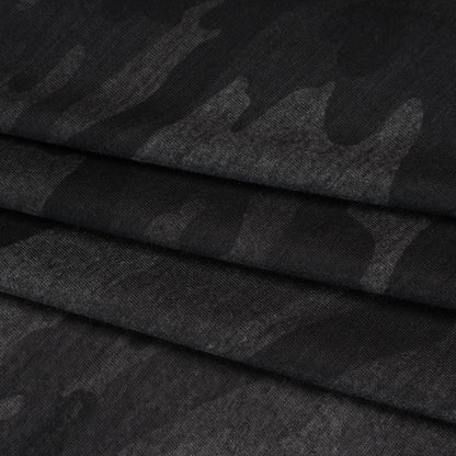 Lightweight Polyester Jersey Print - Black and Charcoal Subtle Camouflage - Deadstock Folded
