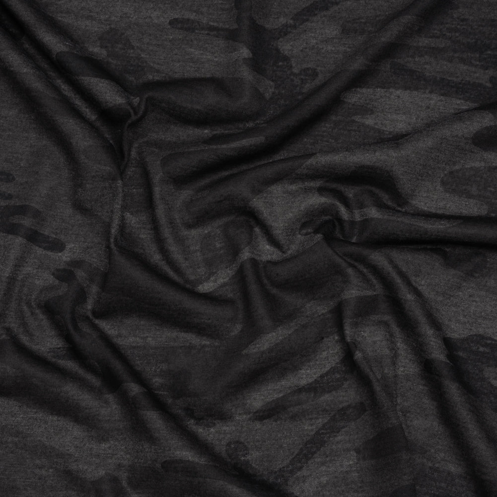 Lightweight Polyester Jersey Print - Black and Charcoal Subtle Camouflage - Deadstock
