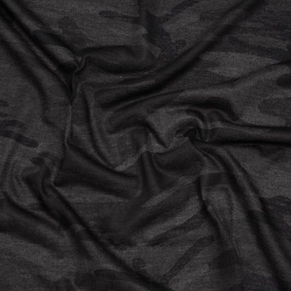 Lightweight Polyester Jersey Print - Black and Charcoal Subtle Camouflage - Deadstock