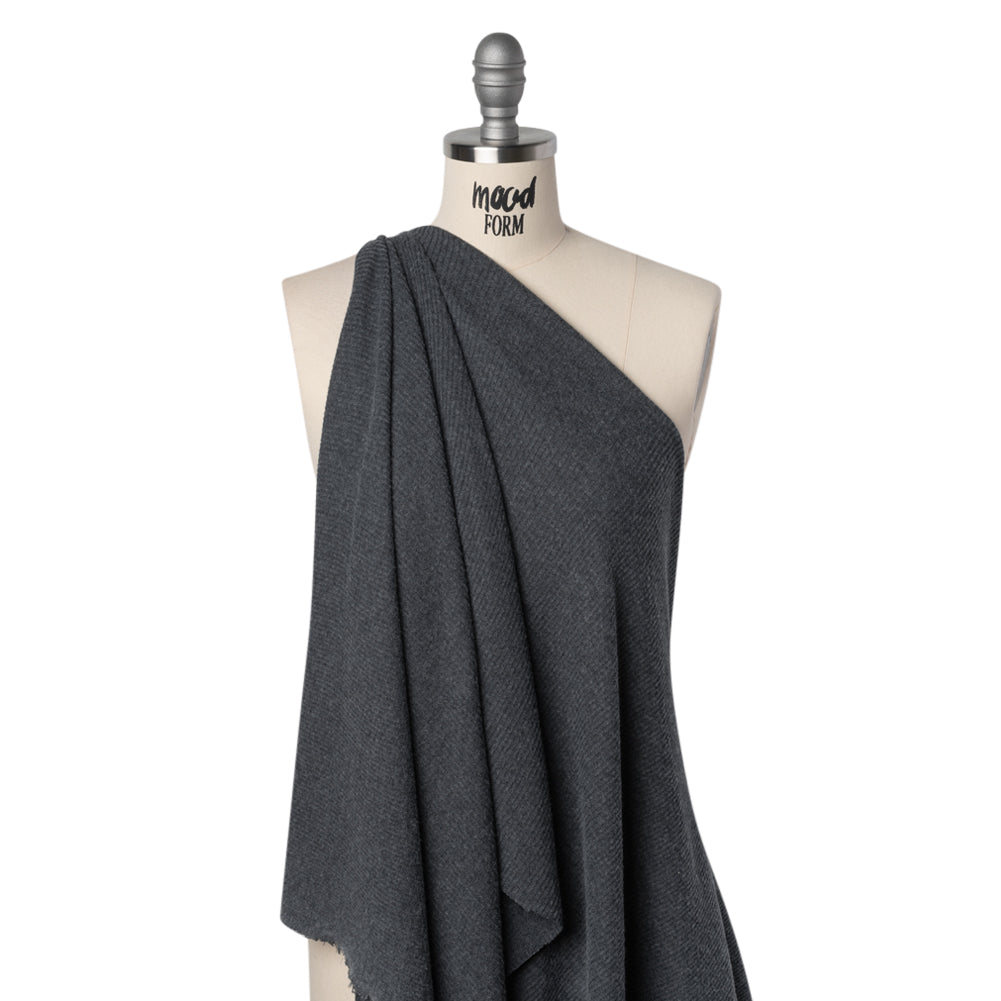 Brushed Polyester 2x2 Rib Knit - Anthracite Gray - Deadstock - Drape