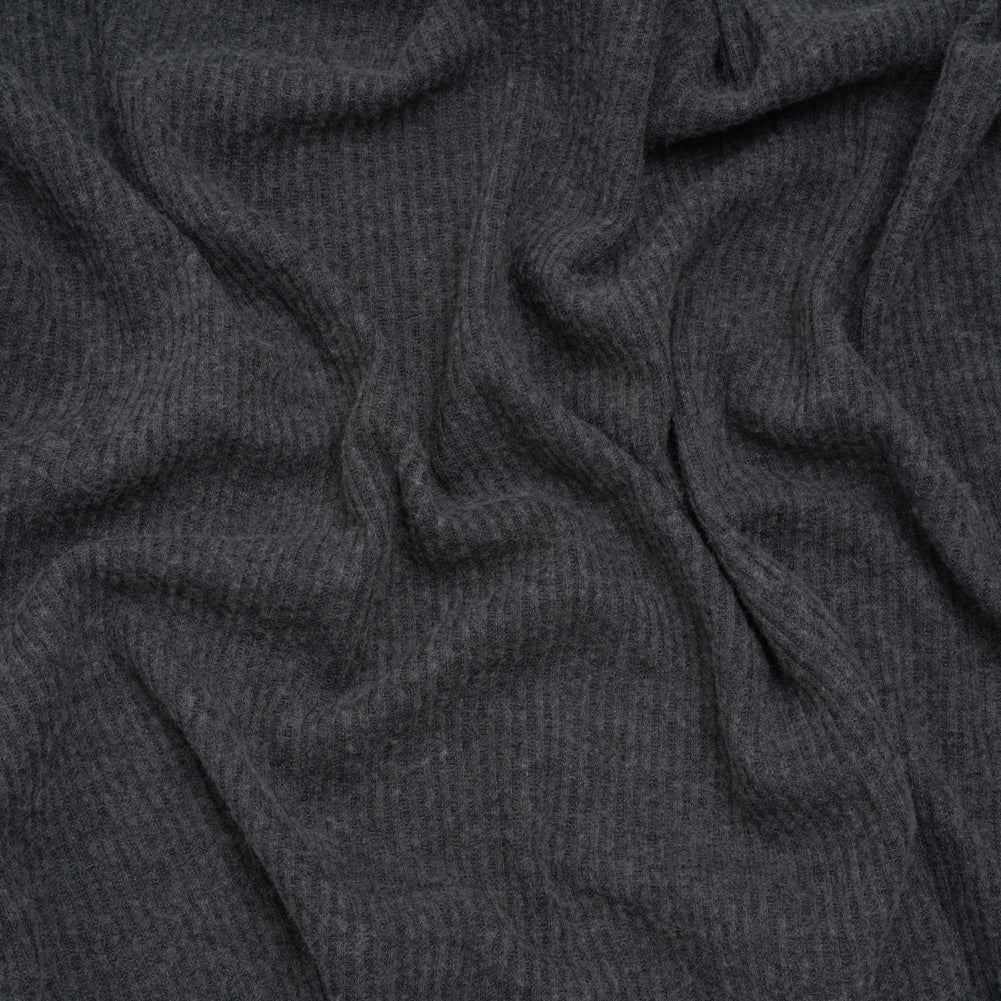 Brushed Polyester 2x2 Rib Knit - Anthracite Gray - Deadstock