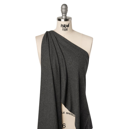 Brushed Cozy Stretch Viscose 2x2 Rib Knit - Anthracite Gray - Deadstock