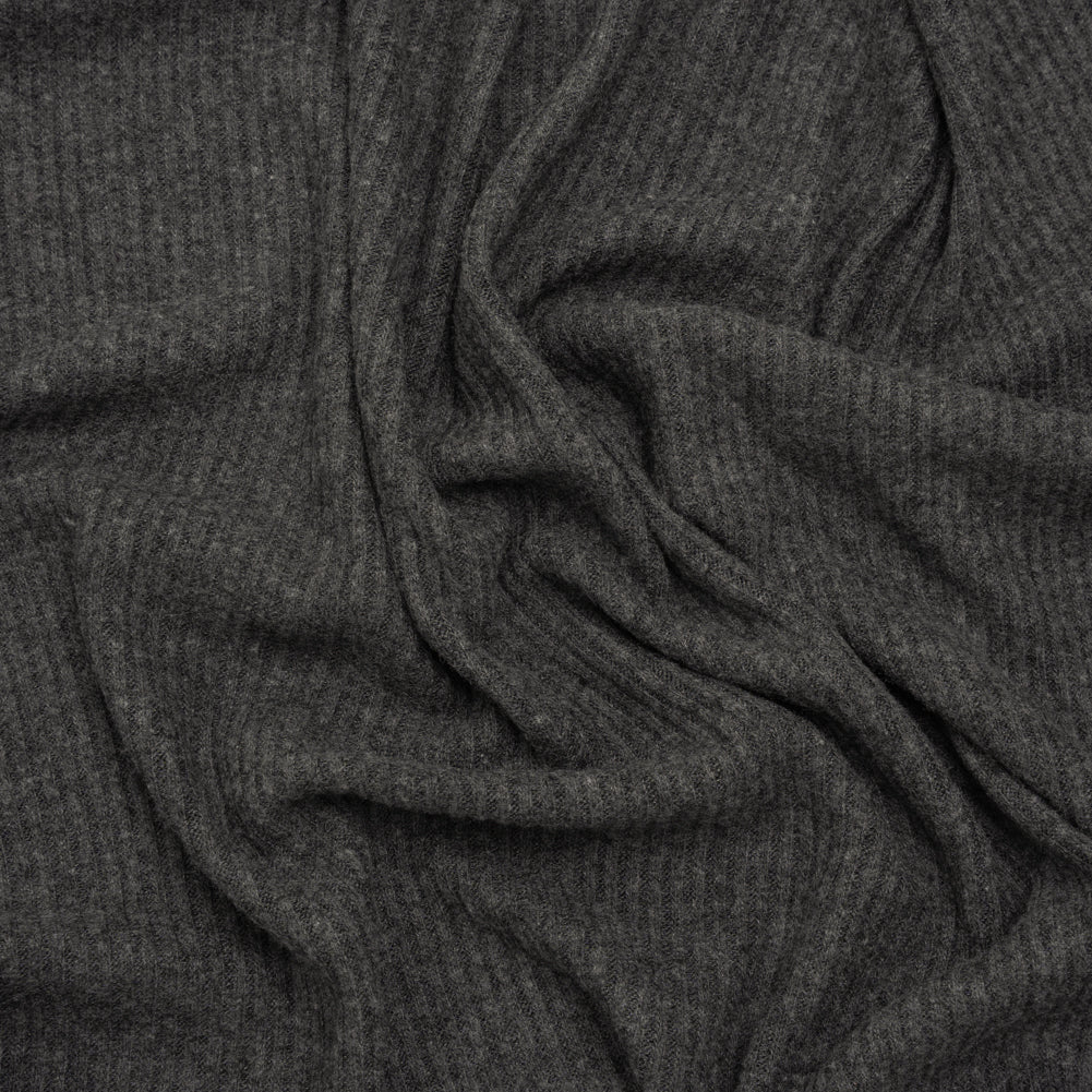 Brushed Cozy Stretch Viscose 2x2 Rib Knit - Anthracite Gray - Deadstock