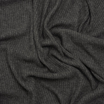 Brushed Cozy Stretch Viscose 2x2 Rib Knit - Anthracite Gray - Deadstock
