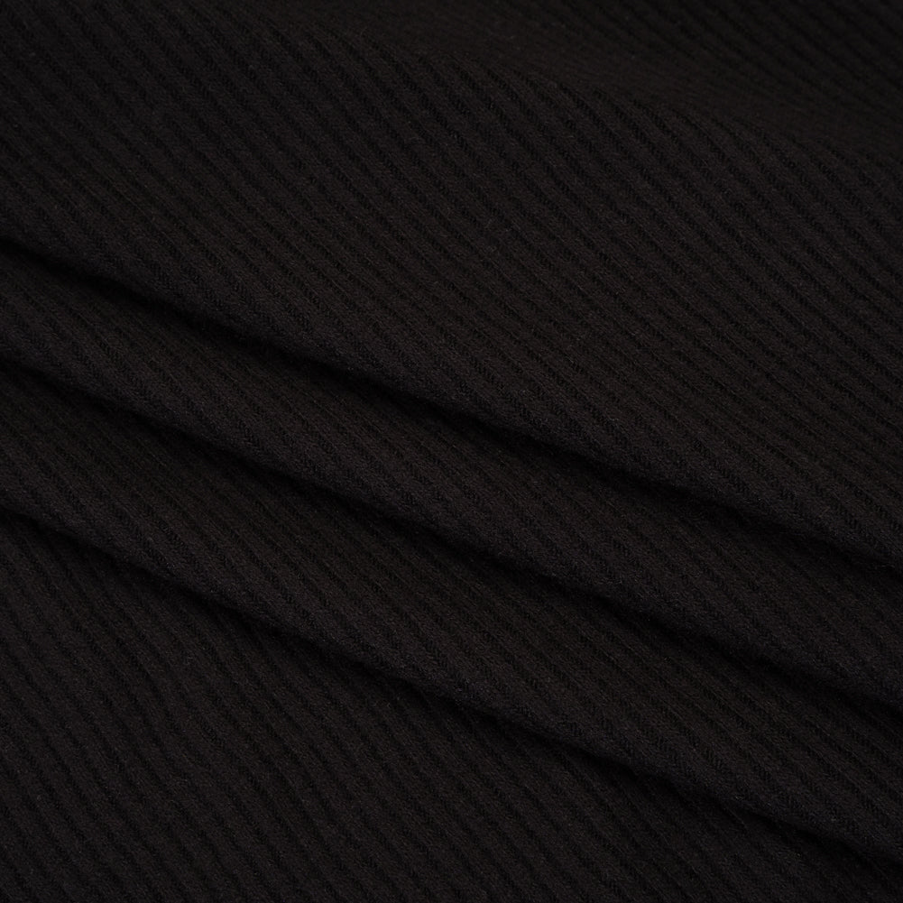 Brushed Cozy Stretch Viscose 2x2 Rib Knit - Faded Black - Deadstock Folded