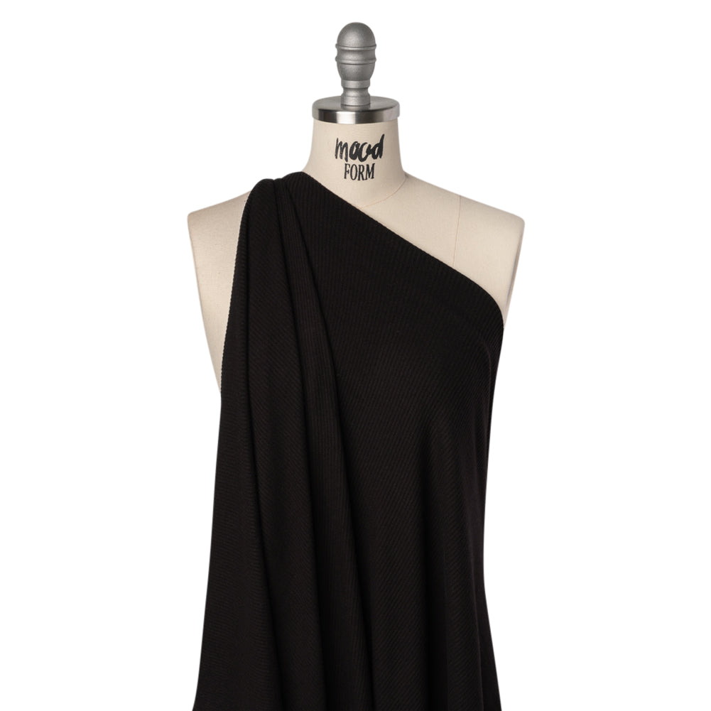 Brushed Cozy Stretch Viscose 2x2 Rib Knit - Faded Black - Deadstock Drape