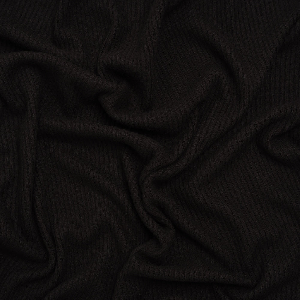 Brushed Cozy Stretch Viscose 2x2 Rib Knit - Faded Black - Deadstock