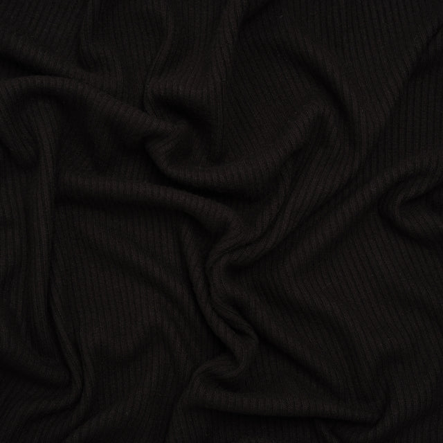 Brushed Cozy Stretch Viscose 2x2 Rib Knit - Faded Black - Deadstock
