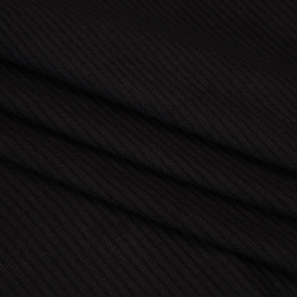 Brushed Cozy Stretch Viscose 2x2 Rib Knit - Black - Deadstock Folded