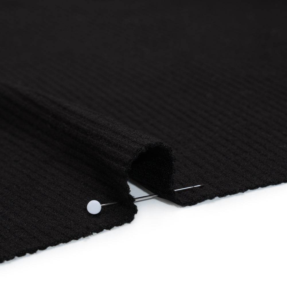 Brushed Cozy Stretch Viscose 2x2 Rib Knit - Black - Deadstock Detail
