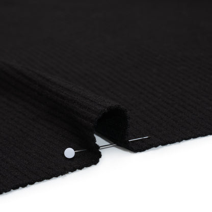 Brushed Cozy Stretch Viscose 2x2 Rib Knit - Black - Deadstock Detail