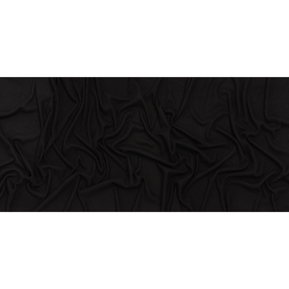 Brushed Cozy Stretch Viscose 2x2 Rib Knit - Black - Deadstock Full