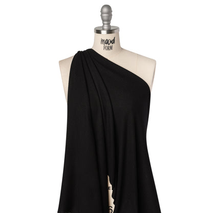 Brushed Cozy Stretch Viscose 2x2 Rib Knit - Black - Deadstock Drape