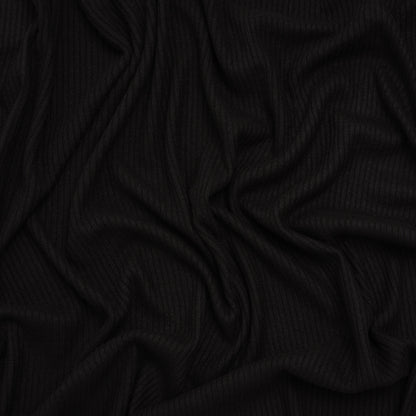 Brushed Cozy Stretch Viscose 2x2 Rib Knit - Black - Deadstock