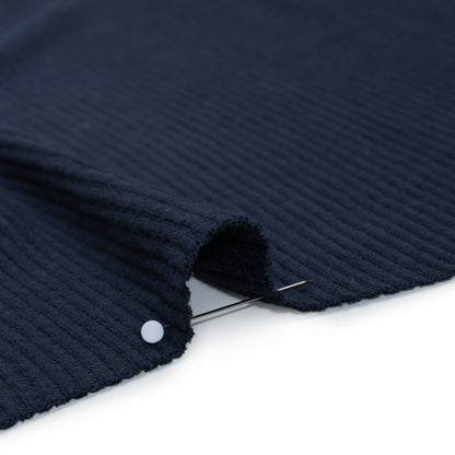 Brushed Cozy Stretch Viscose 2x2 Rib Knit - Navy - Deadstock