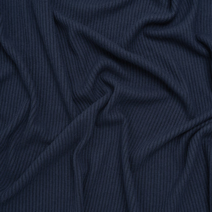 Brushed Cozy Stretch Viscose 2x2 Rib Knit - Navy - Deadstock