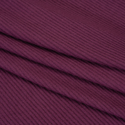 Brushed Cozy Stretch Viscose 2x2 Rib Knit - Plum - Deadstock Folded