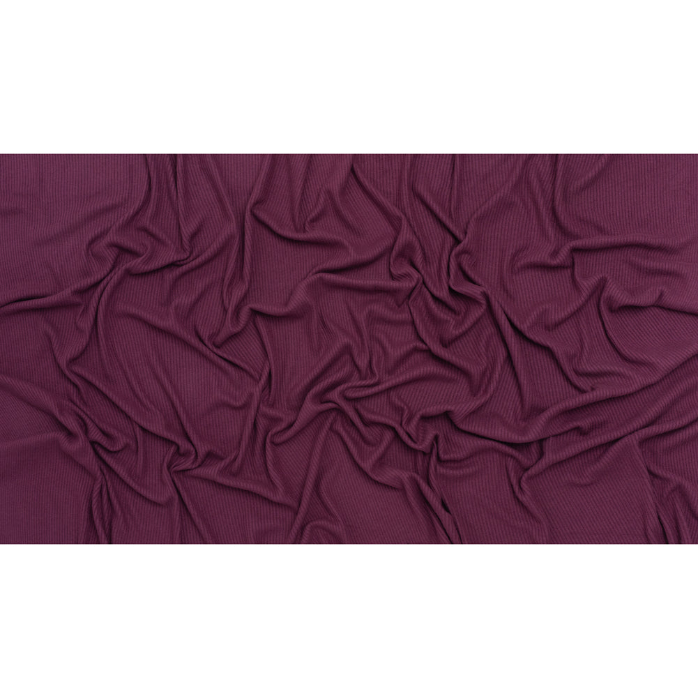 Brushed Cozy Stretch Viscose 2x2 Rib Knit - Plum - Deadstock Full