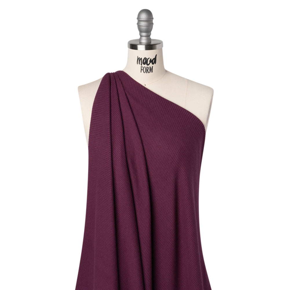 Brushed Cozy Stretch Viscose 2x2 Rib Knit - Plum - Deadstock Drape