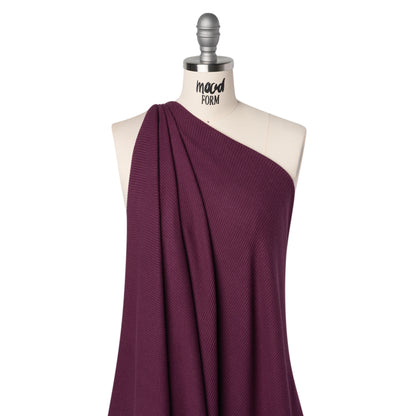 Brushed Cozy Stretch Viscose 2x2 Rib Knit - Plum - Deadstock Drape