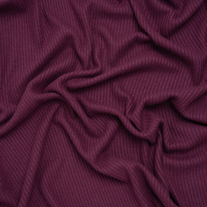 Brushed Cozy Stretch Viscose 2x2 Rib Knit - Plum - Deadstock